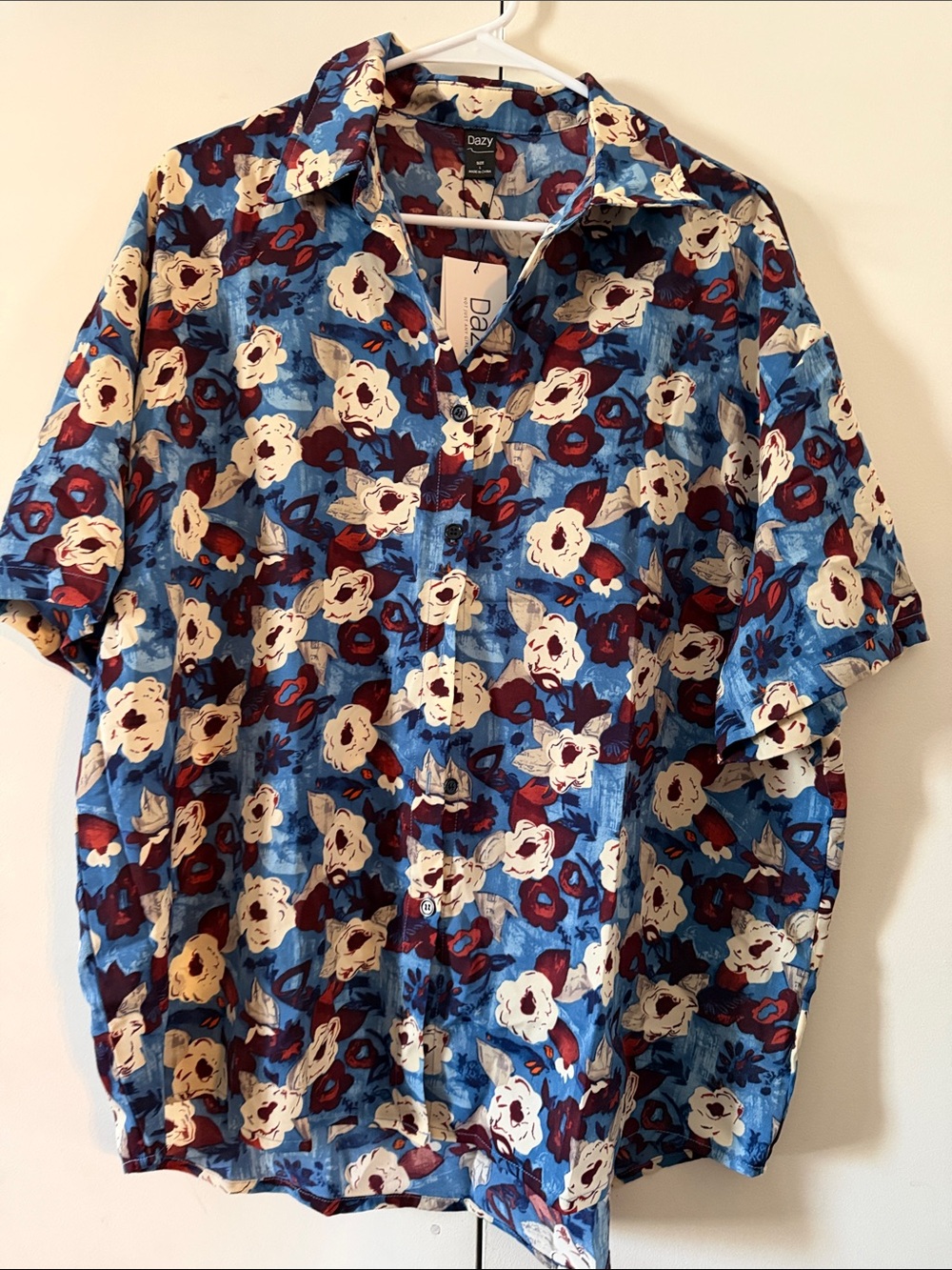SHEIN Blue Floral Short-Sleeve Button Down Shirt